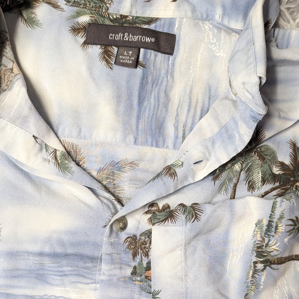 Craft and Borrow Mens Sz LT Hawaiian Shirt Tropical Print Palm Trees Grass Huts - Picture 3 of 6